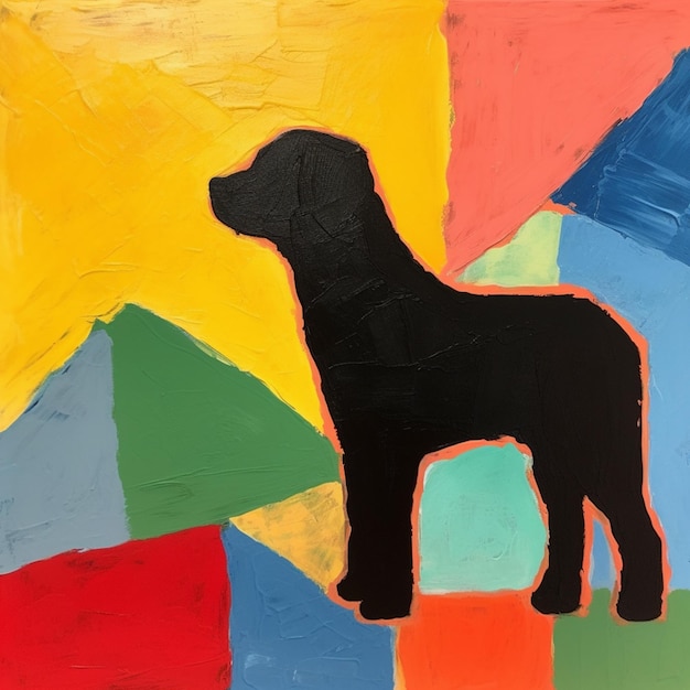 Painting of a dog on a colorful background with a yellow star generative ai