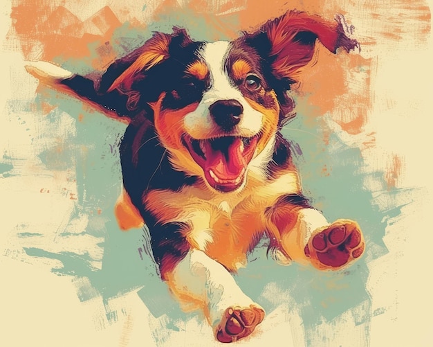 Foto un dipinto di un cane che salta in aria