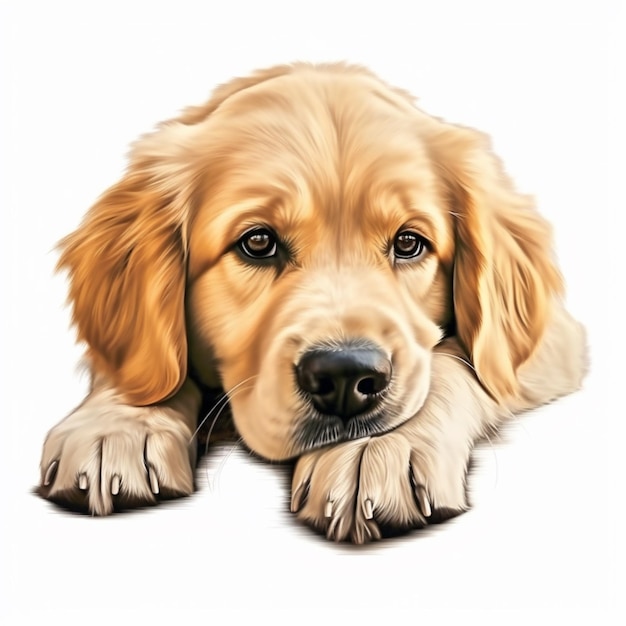Photo painting of a dog laying down with his paws on the ground generative ai