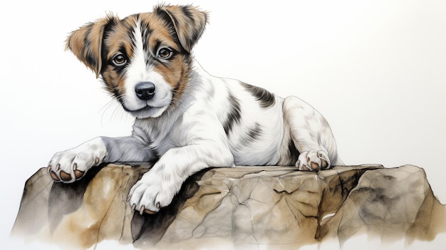 Painting of a dog laying on a rock with his paws on the edge generative ai