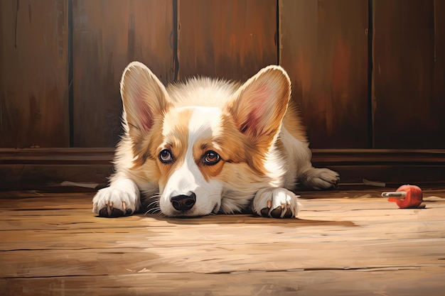 Photo a painting of a dog lying on the floor.