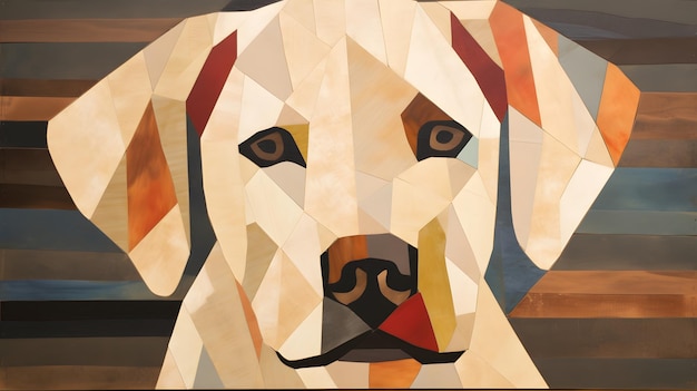 A painting of a dog's face is shown.