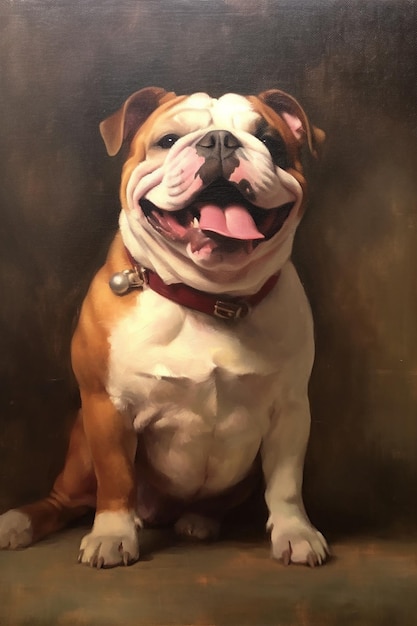 Painting of a dog sitting on a brown surface with a brown background generative ai