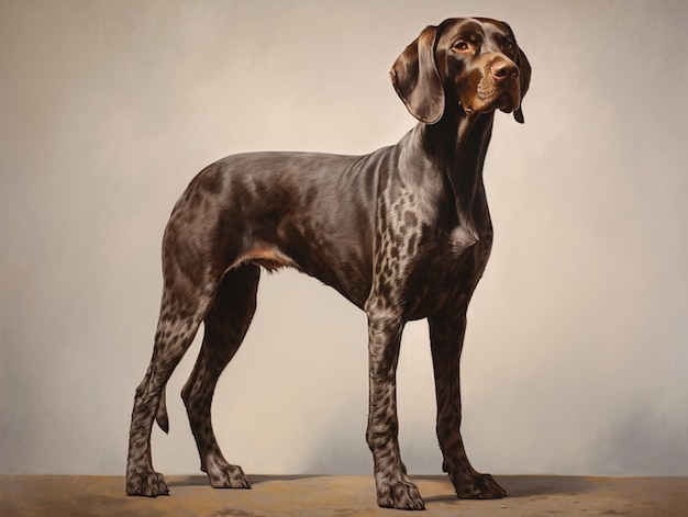 painting of a dog standing on a table with a white background generative ai