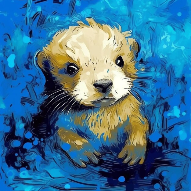 A painting of a dog that is blue and has a brown fur