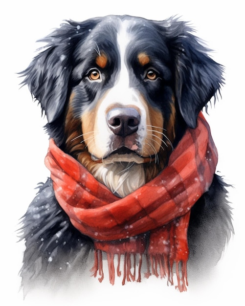 Painting of a dog wearing a red scarf and a red scarf generative ai