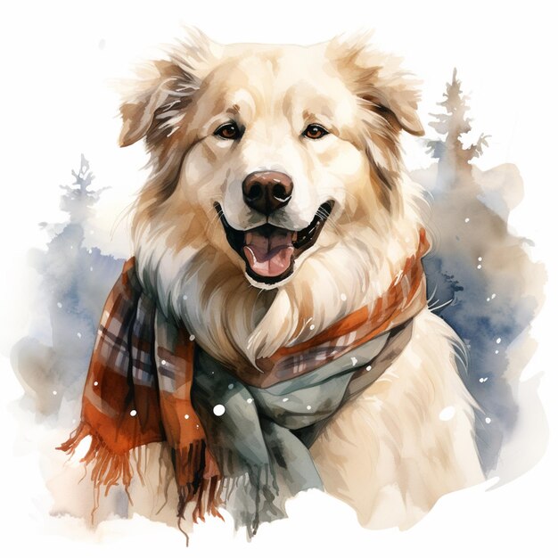 painting of a dog wearing a scarf and scarf around its neck generative ai