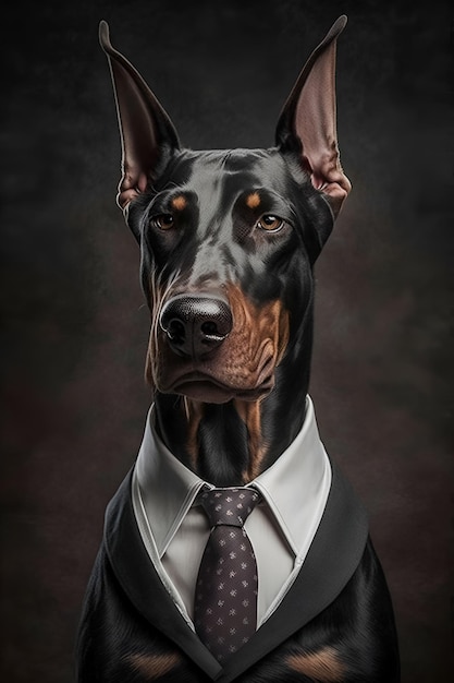 A painting of a dog wearing a shirt and tie