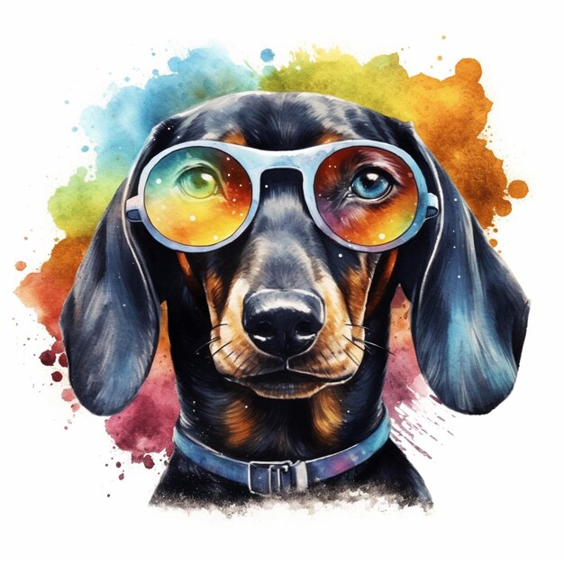 Painting of a dog wearing sunglasses and a collar generative ai