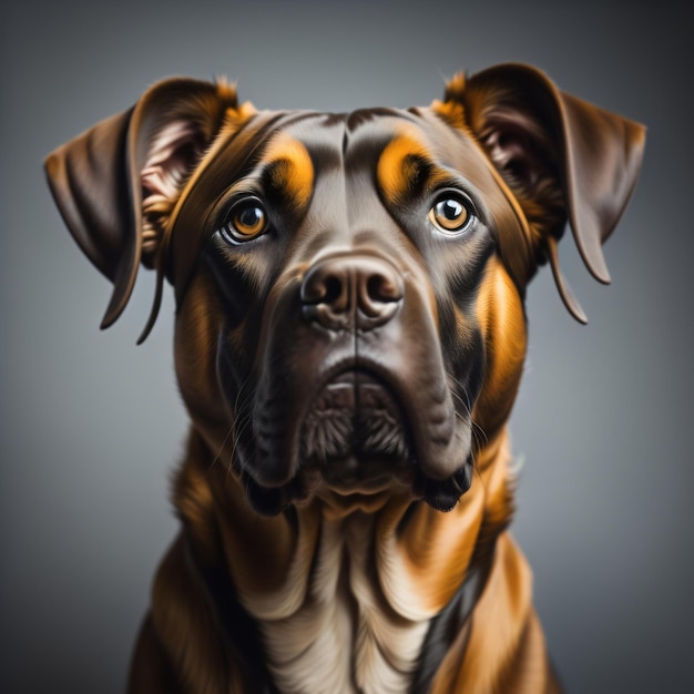 Картина собаки с черными и коричневыми отметинами и черным носом.