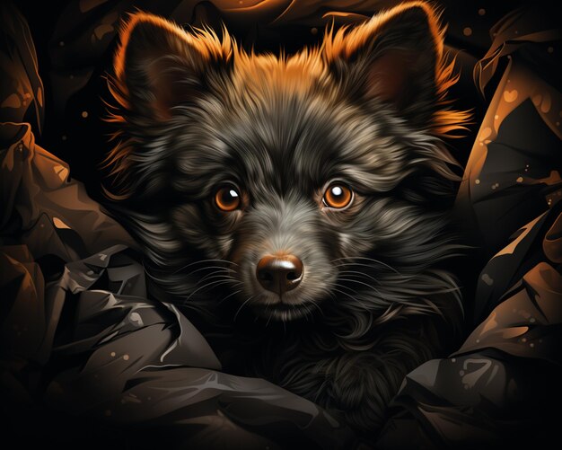 painting of a dog with a black coat and orange eyes generative ai