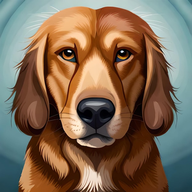 A painting of a dog with a blue background and the word golden on it.