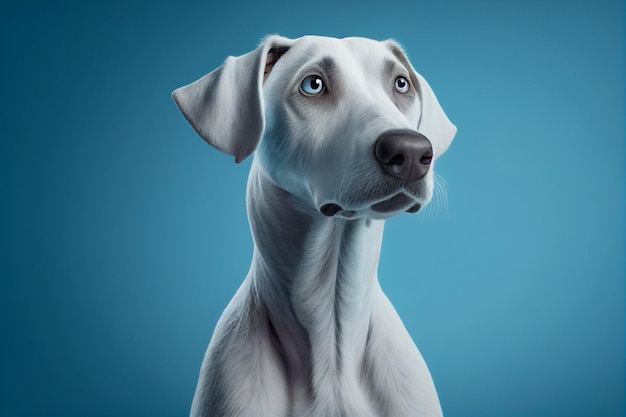 A painting of a dog with blue eyes.