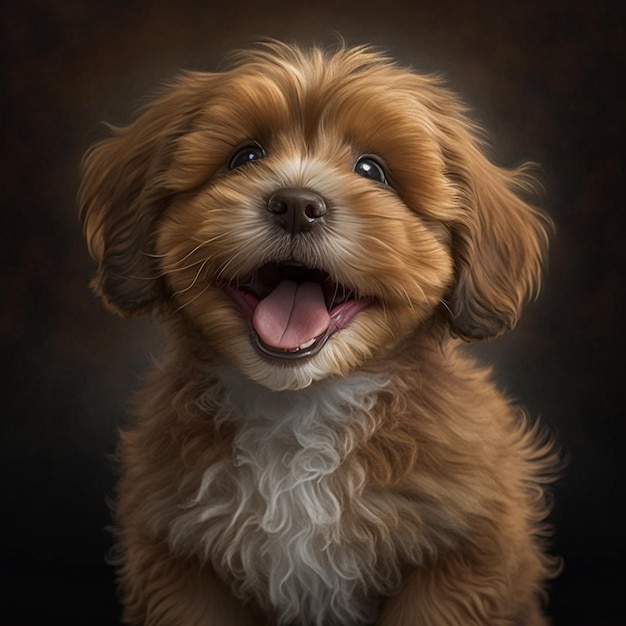 A painting of a dog with a brown background and white fur on its chest.