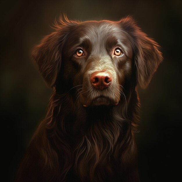 Painting of a dog with a brown coat and a black background generative ai