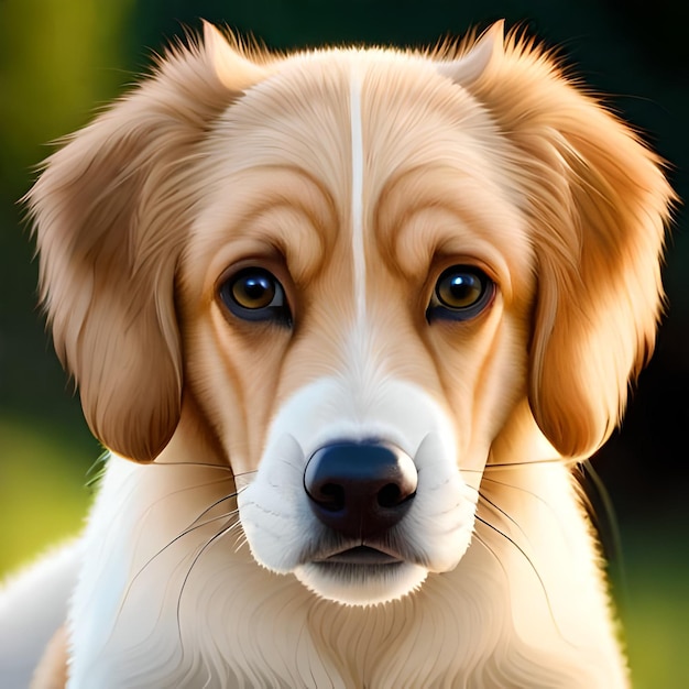 A painting of a dog with a brown nose and black eyes.