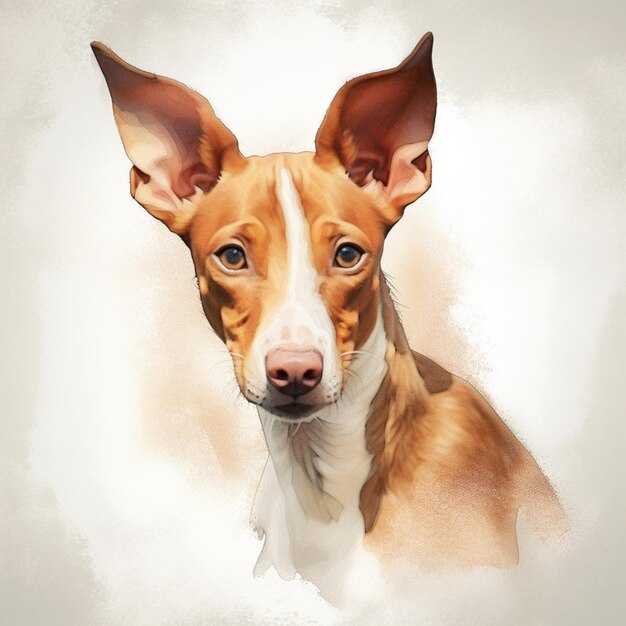 Painting of a dog with a brown and white face and ears generative ai