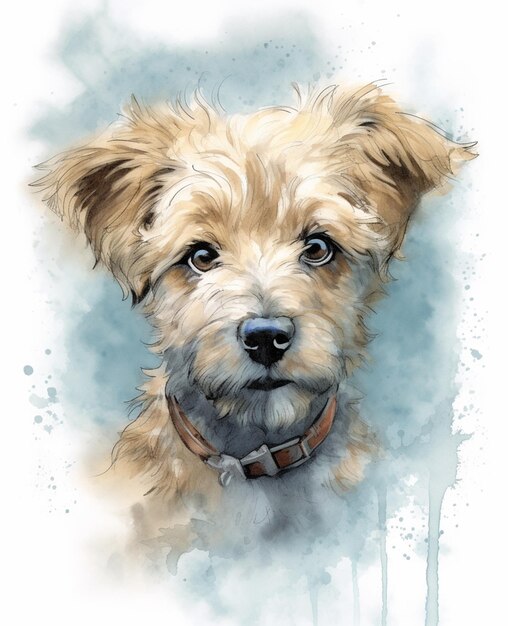 Photo painting of a dog with a collar and collar around its neck generative ai