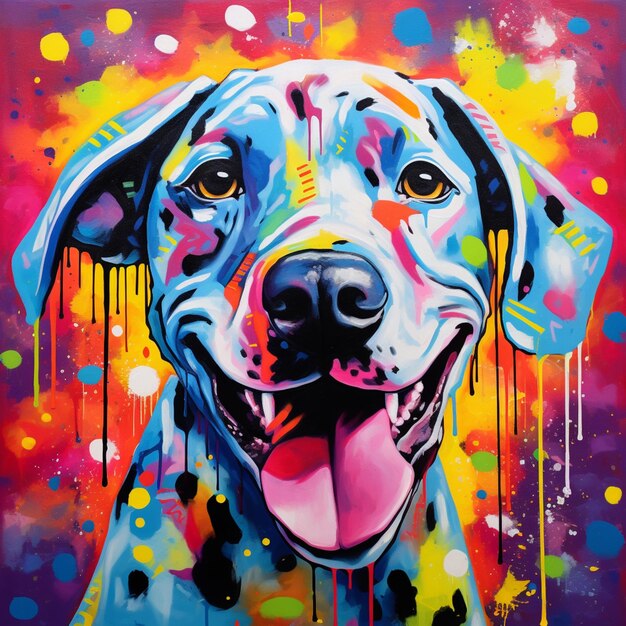 Painting of a dog with a colorful background and a colorful background generative ai