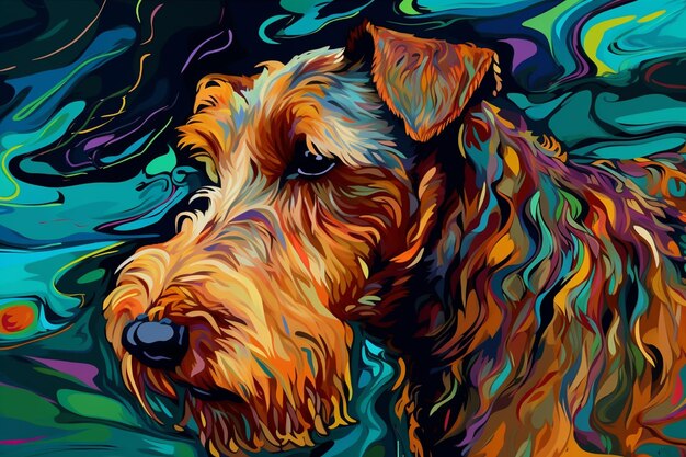 Painting of a dog with a colorful background generative ai