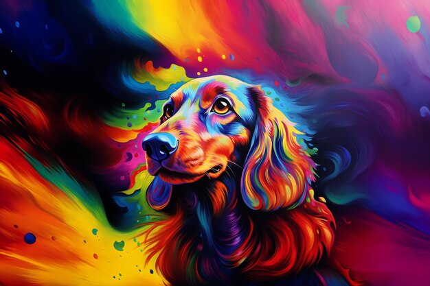 Painting of a dog with a colorful background generative ai