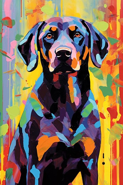 Painting of a dog with a colorful background generative ai