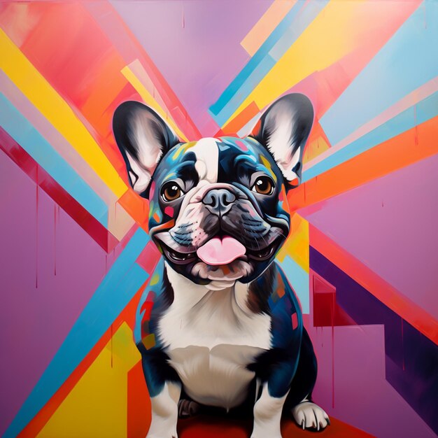 a painting of a dog with a colorful background that says bulldog.