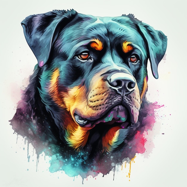 painting of a dog with a colorful face and a white background generative ai