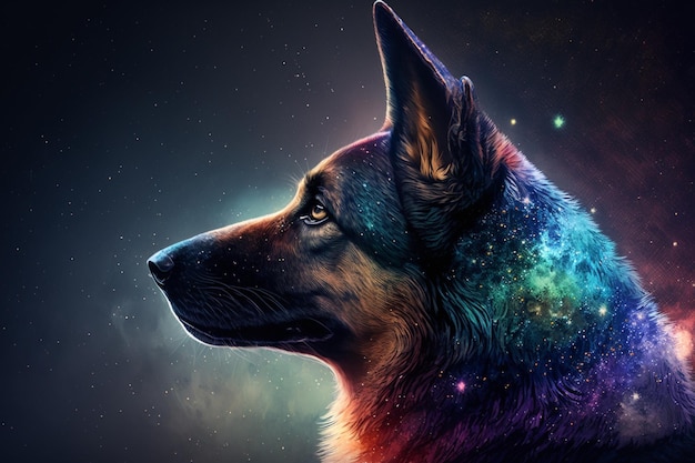 painting of a dog with a colorful galaxy background generative ai