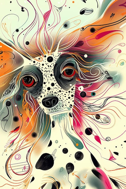 painting of a dog with a colorful hairdof and a big eye generative ai