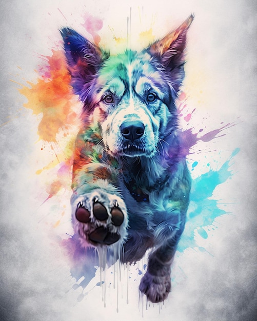 Painting of a dog with a colorful splash effect on its face generative ai