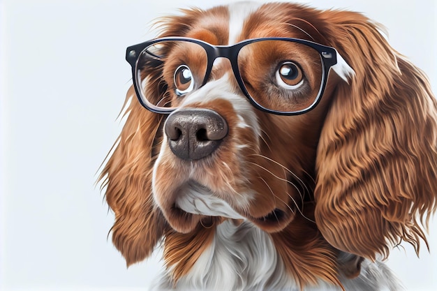 A painting of a dog with glasses