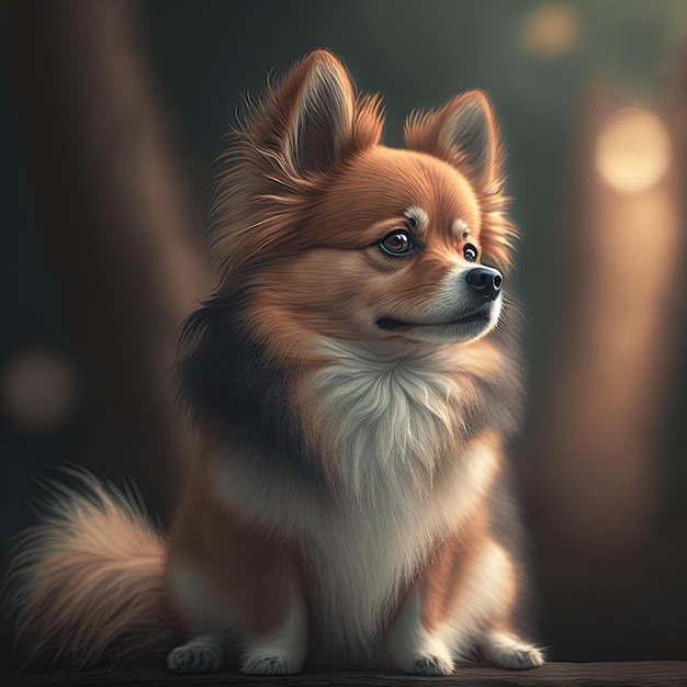 A painting of a dog with a long fur on its face.