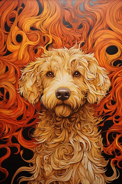 Painting of a dog with a long generative ai