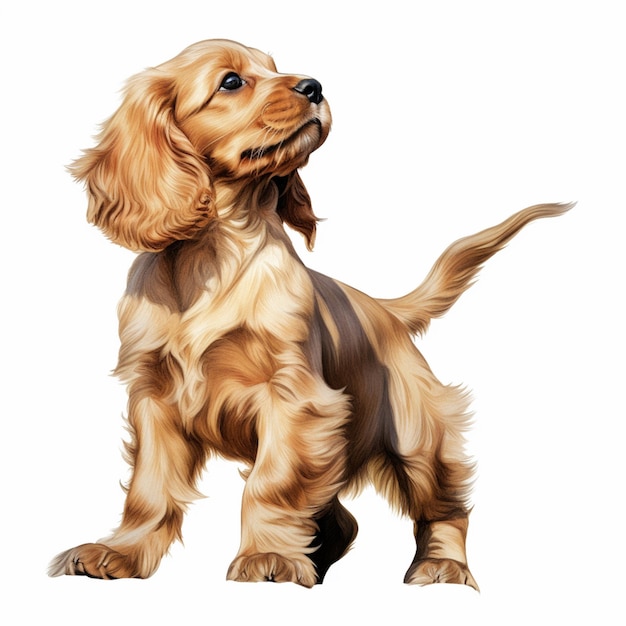 painting of a dog with a long tail standing on a white surface generative ai