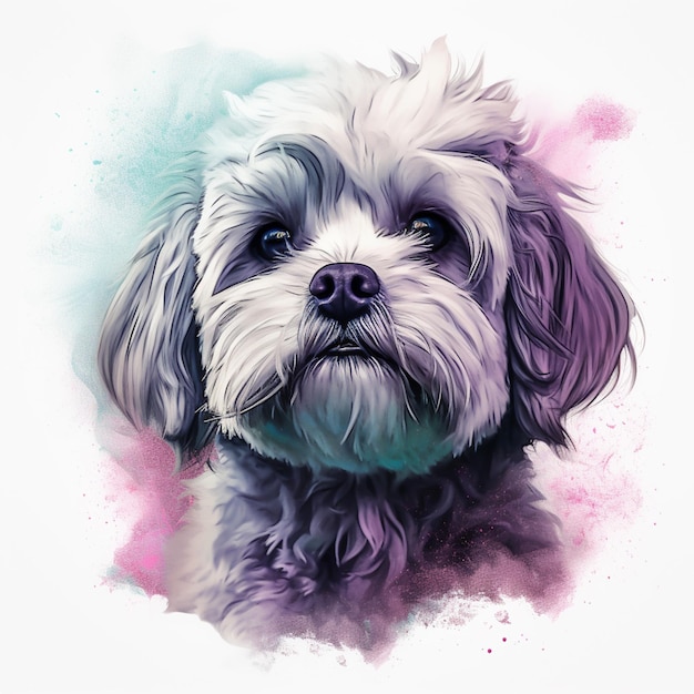 painting of a dog with a pink and blue background generative ai