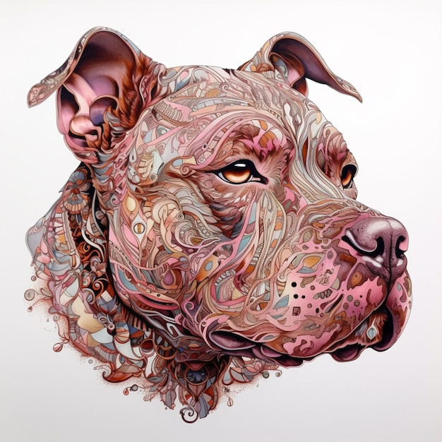 painting of a dog with a pink collar and a white background generative ai