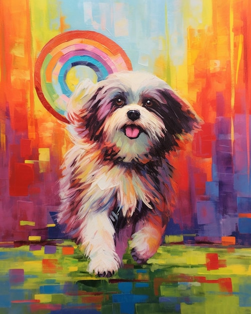 painting of a dog with a rainbow on a colorful background generative ai