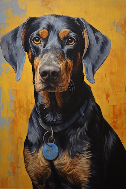 painting of a dog with a tag on its collar generative ai