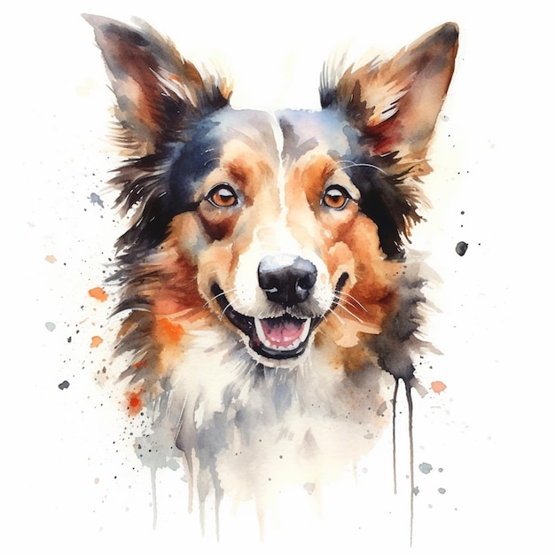 Painting of a dog with a watercolor effect of its face generative ai