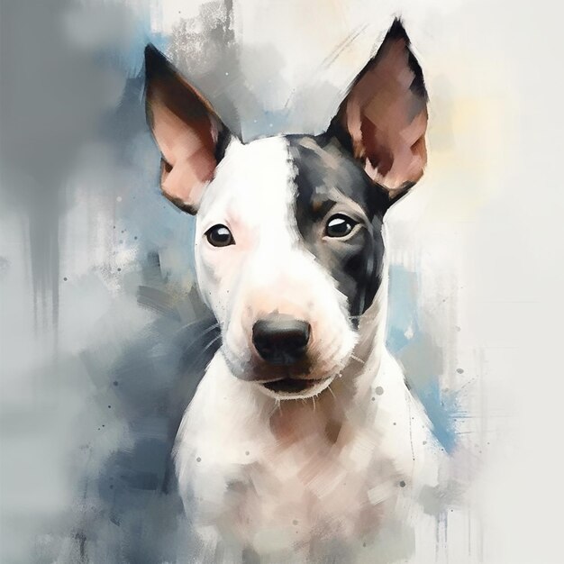 painting of a dog with a white and black face and ears generative ai