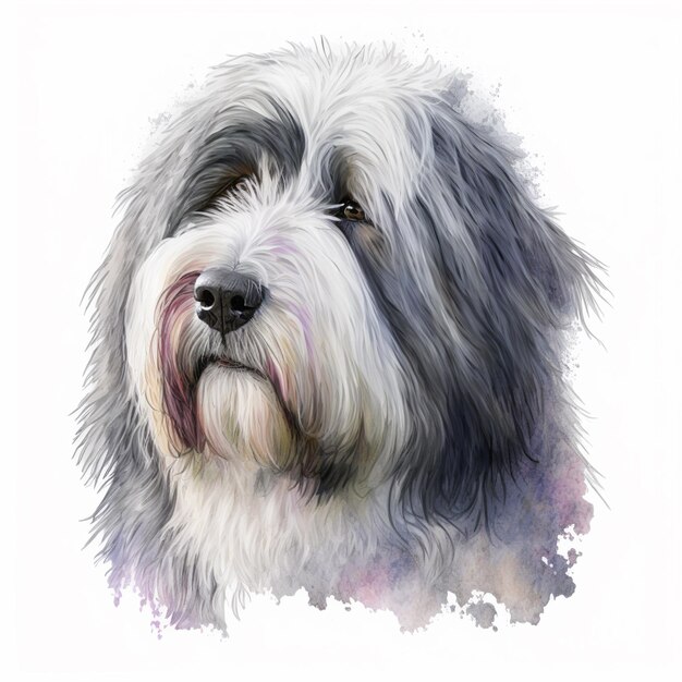 painting of a dog with a white coat and long hair generative ai