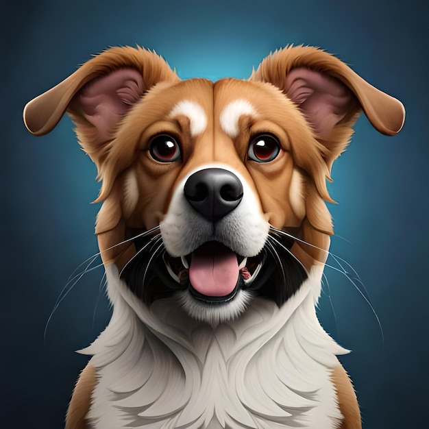 A painting of a dog with a white collar and brown ears.