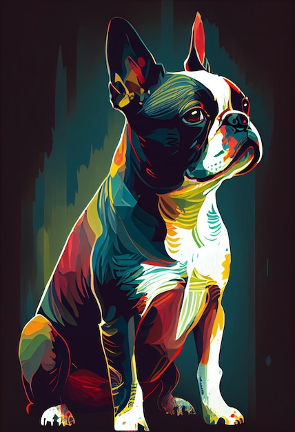 A painting of a dog with the word boston on it