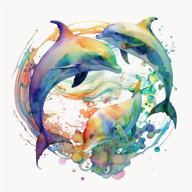 Картина с изображением дельфинов, прыгающих по кругу