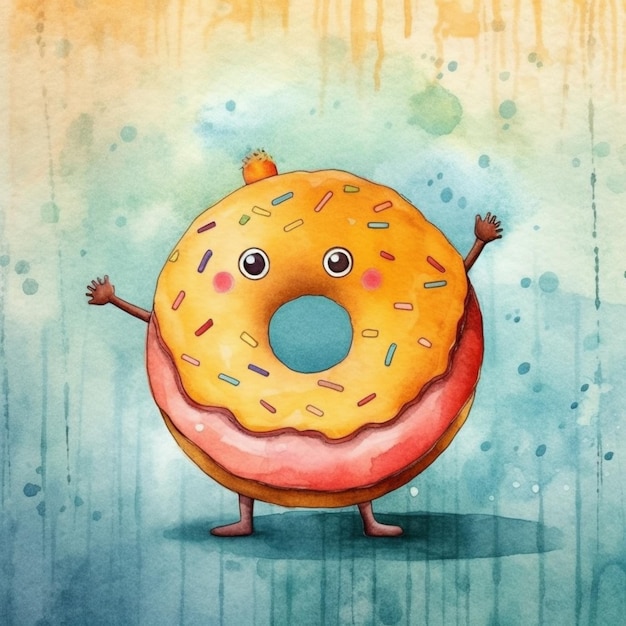 painting of a donut with a face and arms with a hand up generative ai