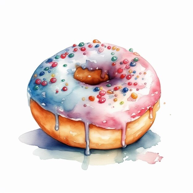 painting of a donut with sprinkles and colored icing generative ai