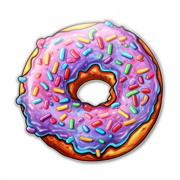 painting of a donut with sprinkles and colored icing generative ai