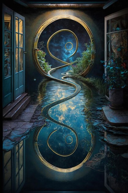 A painting of a door with a spiral in the middle