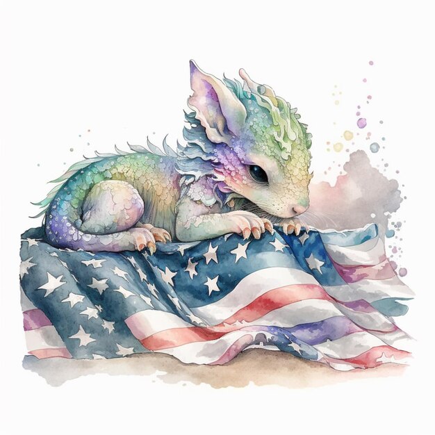 painting of a dragon laying on a flag with stars and stripes generative ai